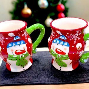 Pier 1 l Snowman Mug l Set of 2 l Santa Mugs available l EUC